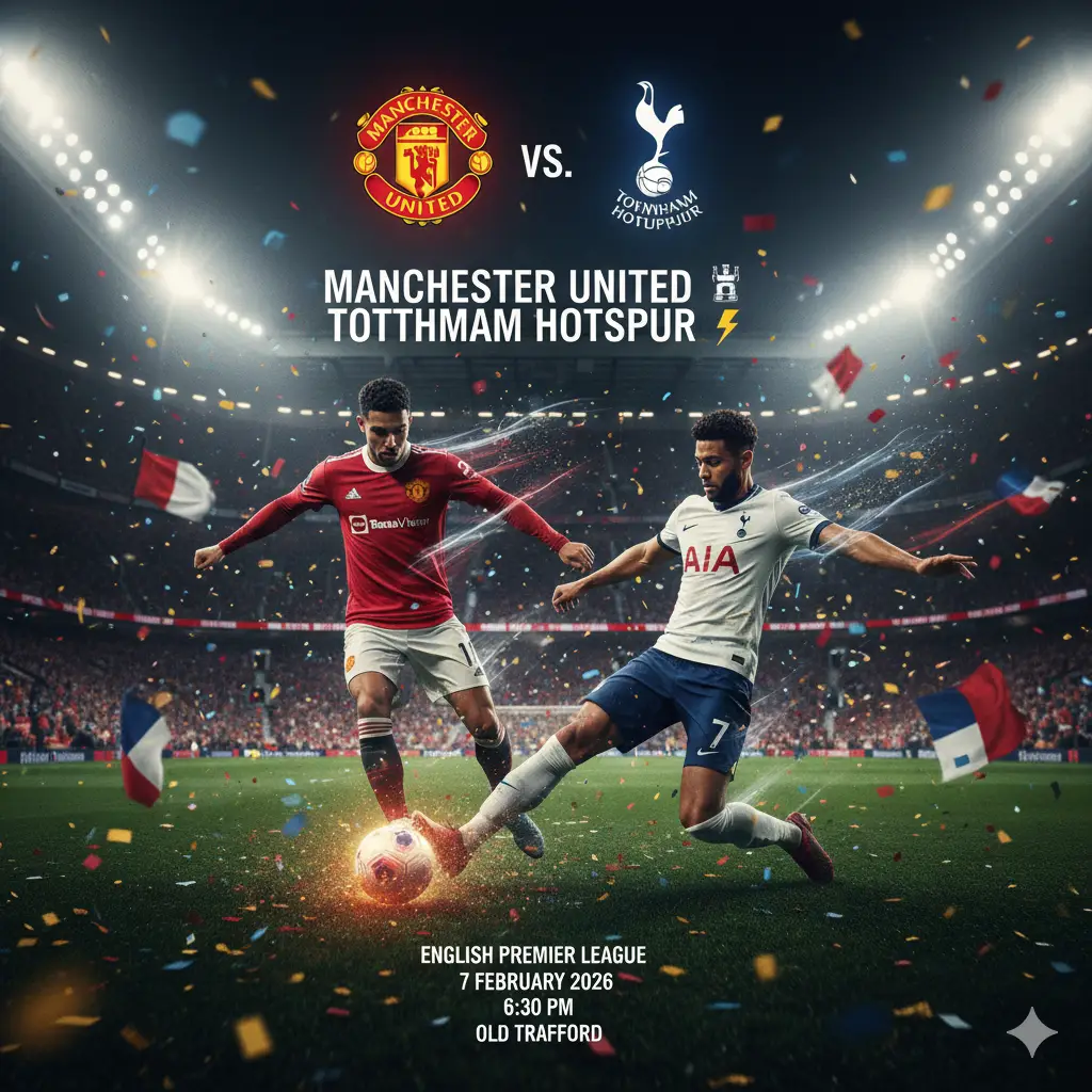 Premier League action returns with an exciting clash as Tottenham Hotspur host Manchester United at the iconic Tottenham Hotspur Stadium on 7 February