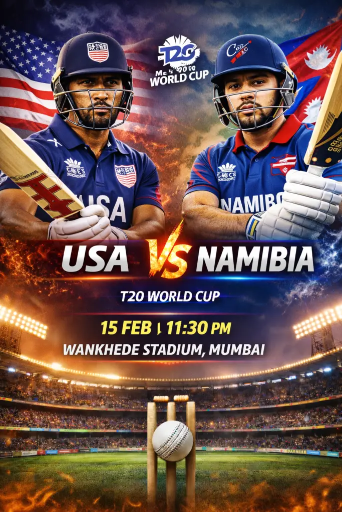 The ICC Men’s T20 World Cup 2026 continues with an exciting Group A encounter as USA face Namibia