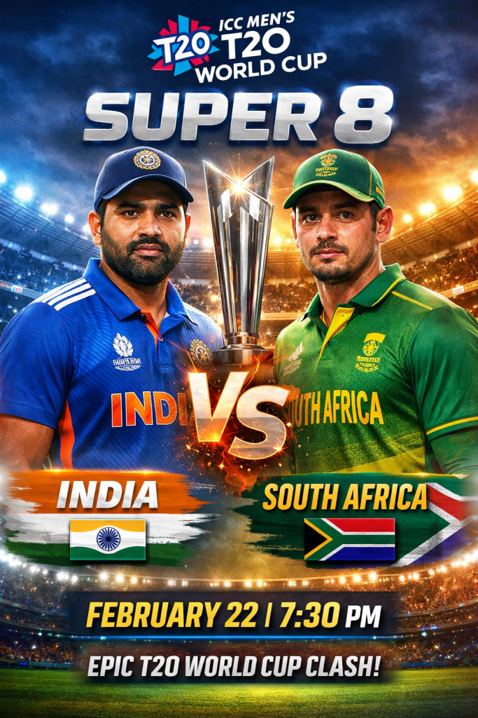 Cricket fans are gearing up for another thrilling encounter as India faces South Africa on February 22 at Ahmedabad, starting at 7:30 PM Bangladesh time. The match, part of the Super 8 stage of the ICC T20